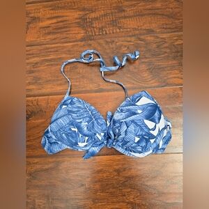 Blue Tropical Leaf Halter Bikini Top